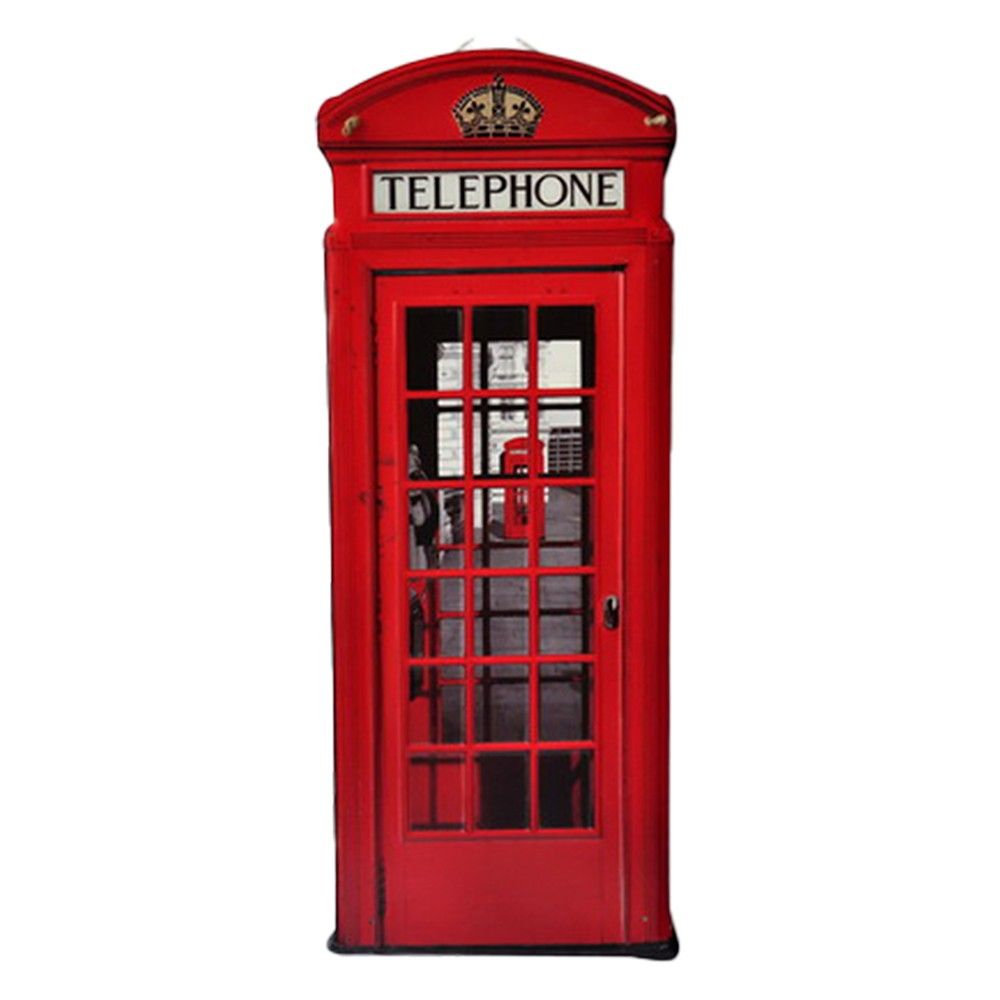 Nástěnná kovová cedule červená telefonní budka - 30*1*75 cm Clayre & Eef - LaHome - vintage dekorace