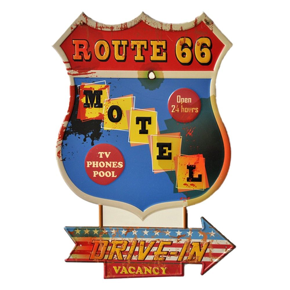 Nástěnná kovová cedule Motel Route 66 - 43*1*63 cm Clayre & Eef - LaHome - vintage dekorace