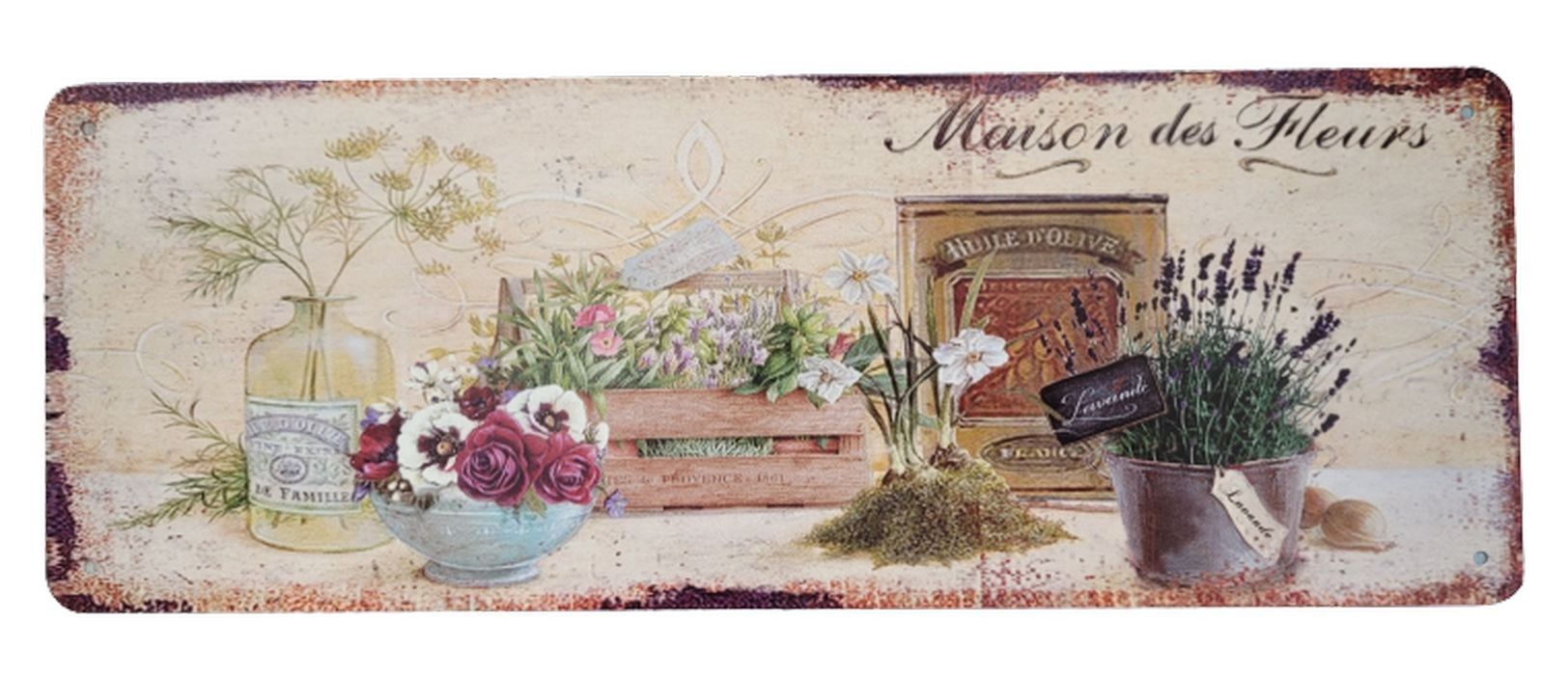 Béžová antik nástěnná kovová cedule Maison des Fleurs - 36*13cm Ostatní - LaHome - vintage dekorace