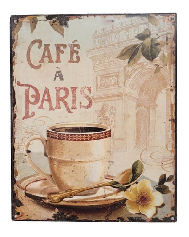 Nástěnná kovová cedule Café a Paris - 20*25 cm Ostatní - LaHome - vintage dekorace