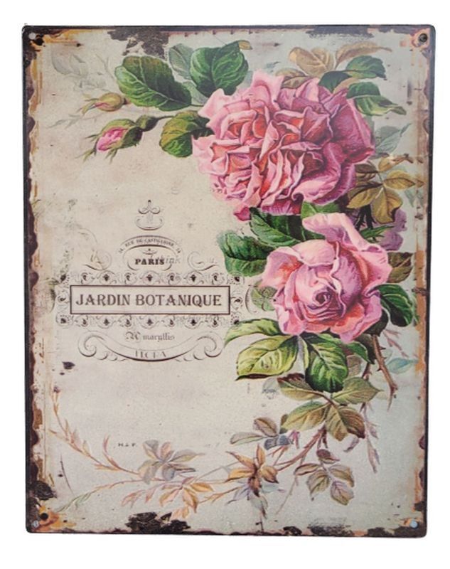 Nástěnná kovová cedule s růžemi Jardin Botanique - 20*25 cm Ostatní - LaHome - vintage dekorace