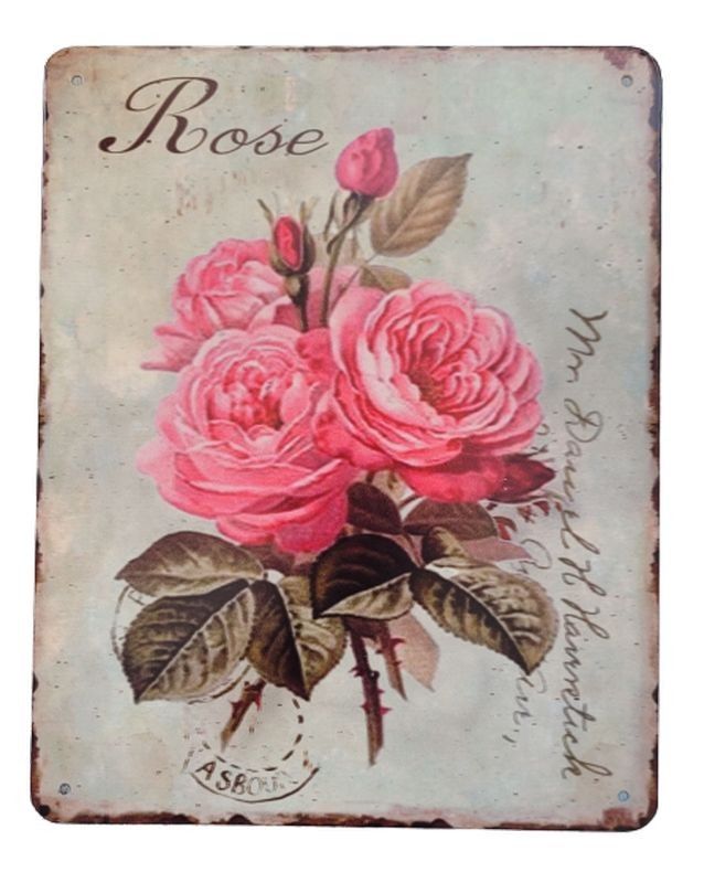 Nástěnná kovová cedule s růžemi Rose - 20*25 cm Ostatní - LaHome - vintage dekorace