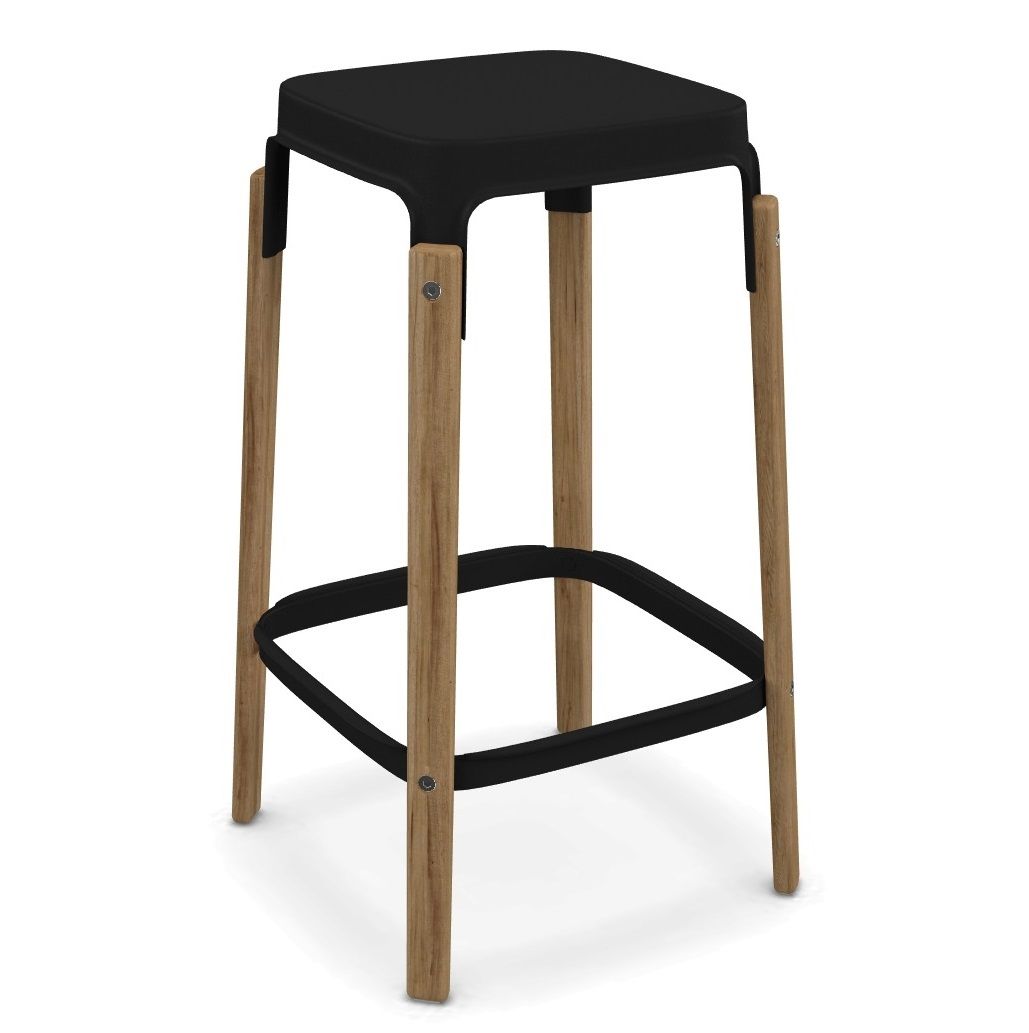 MAGIS - Barová židle STEELWOOD STOOL nízká - černá s bukovými nohami - 