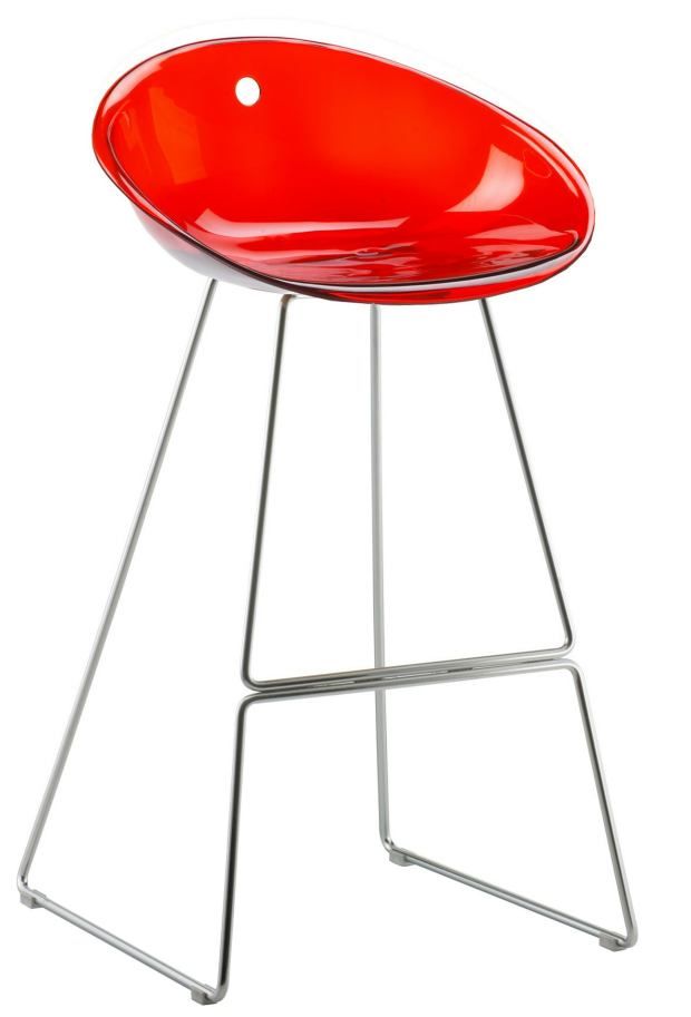PEDRALI - Nízká barová židle GLISS 902 DS s chromovanou podnoží - transparentní červená - 