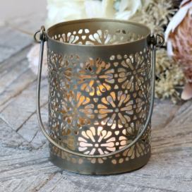 Bronzový antik svícen/lucerna na širokou svíčku - Ø 8*10cm Chic Antique LaHome - vintage dekorace