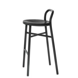 MAGIS - Barová židle PIPE s tmavým dřevěným sedákem nízká- černá