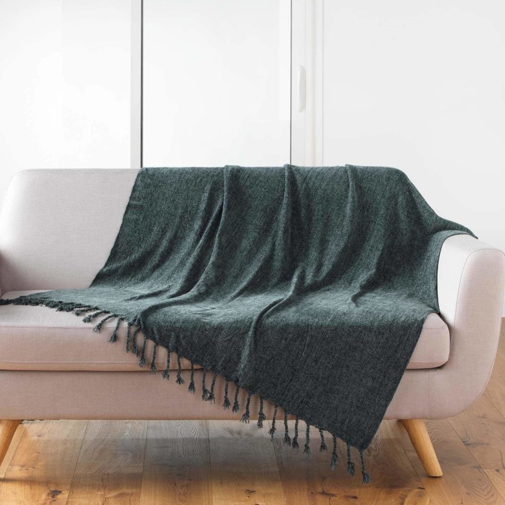 Douceur d\'intérieur Přehoz na postel s třásněmi MELISSA, 125 x 150 cm, zelený - EDAXO.CZ s.r.o.