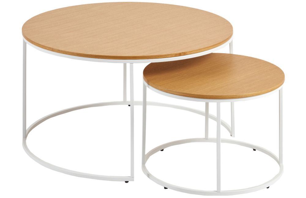 Set dvou dubových konferenčních stolků Kave Home Yoana 50/80 cm s bílou podnoží - Designovynabytek.cz