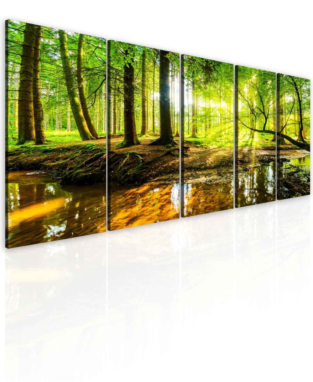 Pětidílný obraz lesní úsvit Velikost (šířka x výška): 200x90 cm - S-obrazy.cz