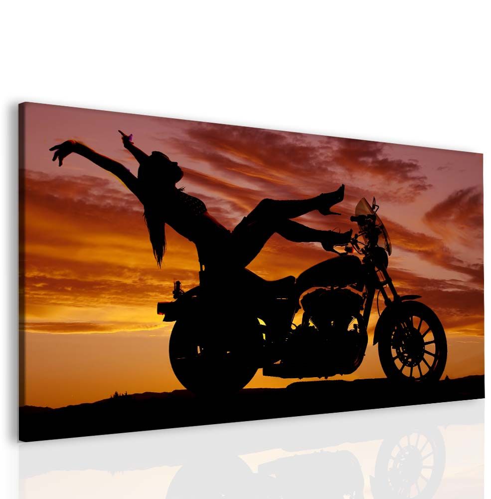 Obraz žena na motorce Velikost (šířka x výška): 180x100 cm - S-obrazy.cz