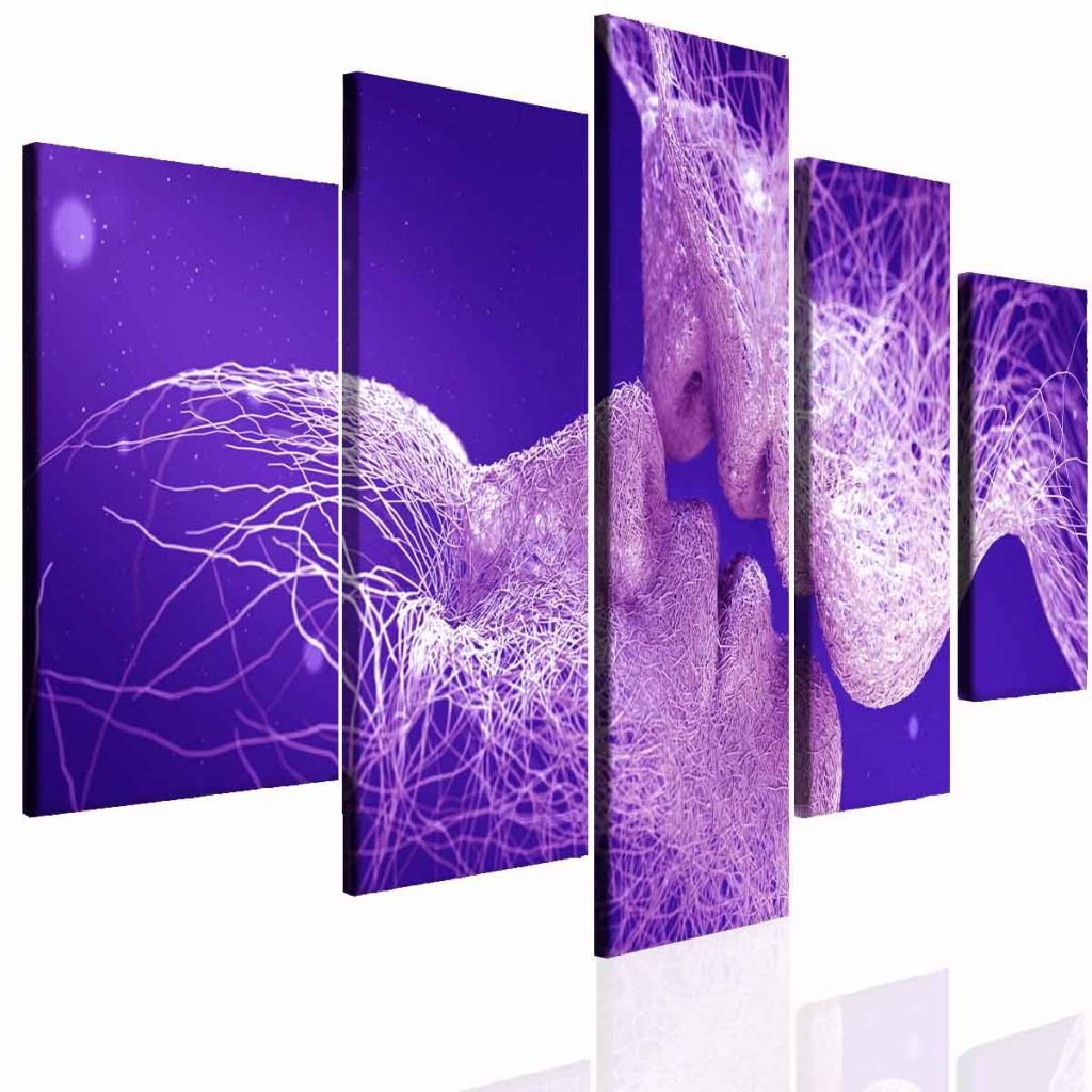 Pětidílný obraz Polibek Purple Velikost (šířka x výška): 200x90 cm - S-obrazy.cz