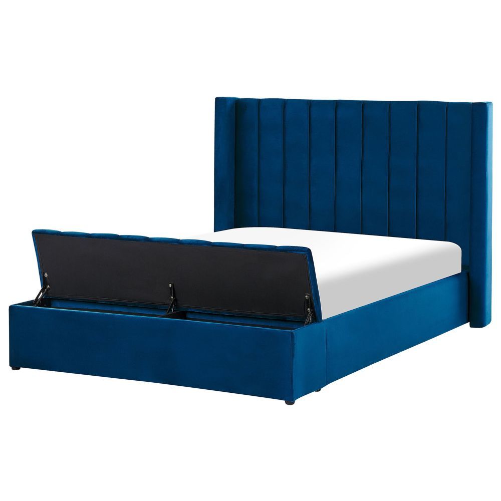 Sametová postel s úložným prostorem 140 x 200 cm modrá NOYERS - Beliani.cz