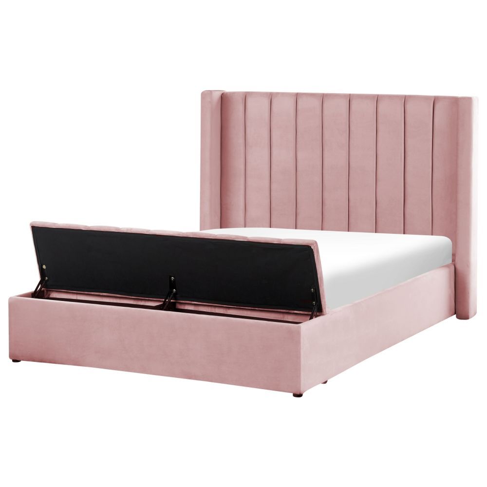 Sametová postel s úložným prostorem 140 x 200 cm růžová NOYERS - Beliani.cz