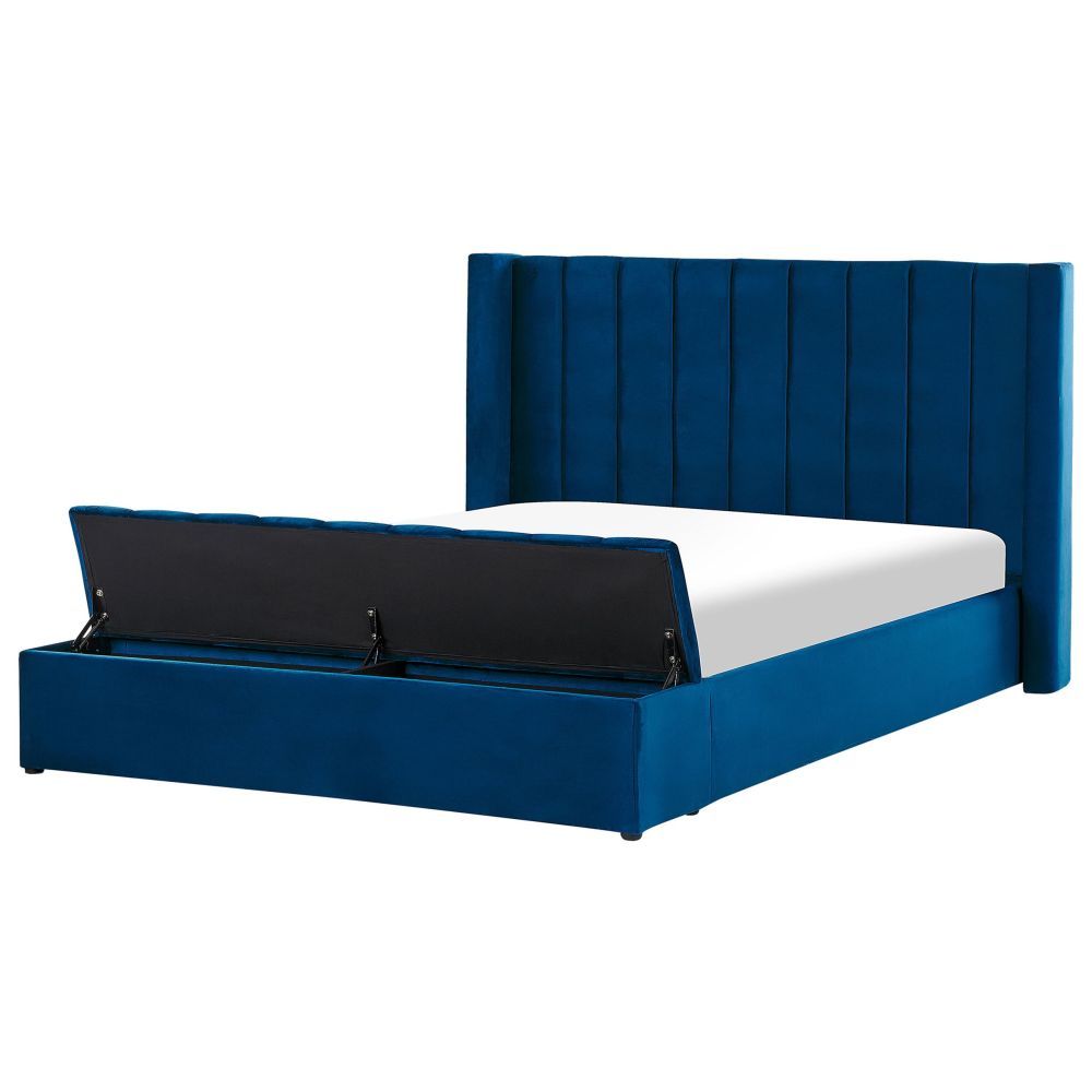 Sametová postel s úložným prostorem 180 x 200 cm modrá NOYERS - Beliani.cz