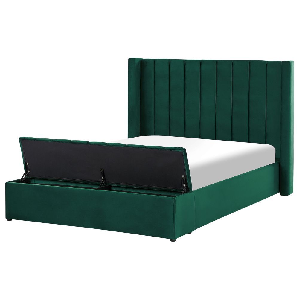 Sametová postel s úložným prostorem 140 x 200 cm zelená NOYERS - Beliani.cz