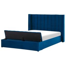 Sametová postel s úložným prostorem 160 x 200 cm modrá NOYERS