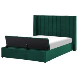 Sametová postel s úložným prostorem 140 x 200 cm zelená NOYERS