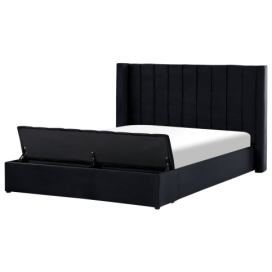 Sametová postel s úložným prostorem 180 x 200 cm černá NOYERS