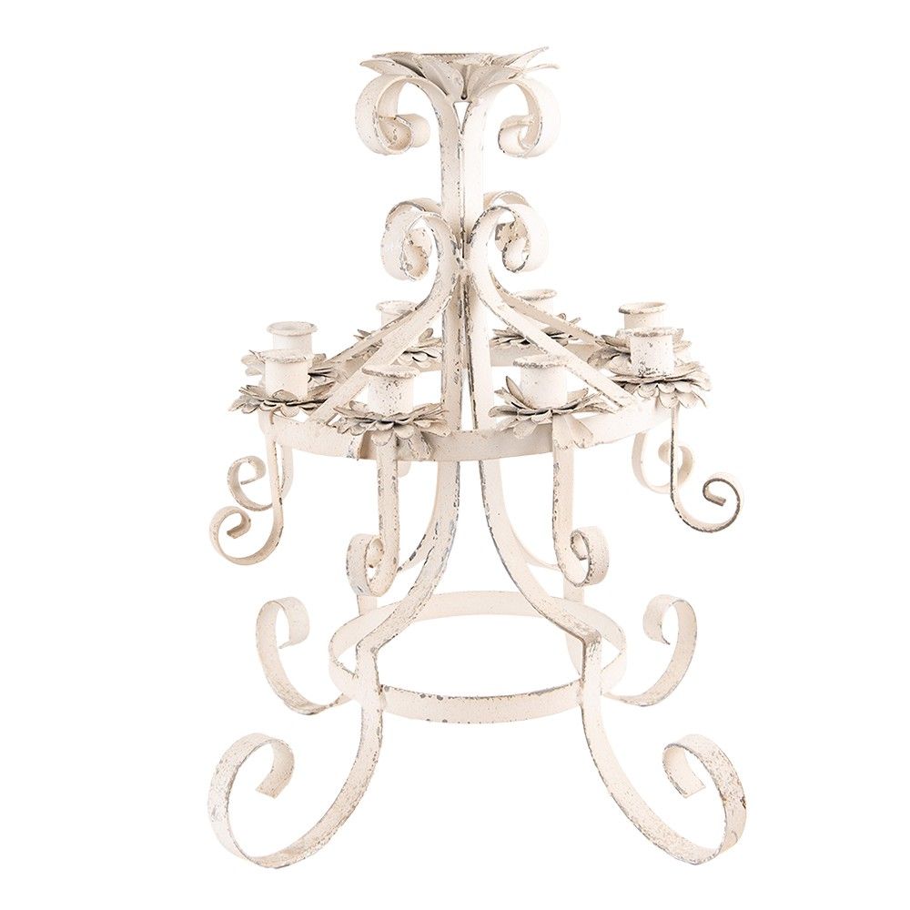 Béžový antik kovový svícen na úzké svíčky Frézia - Ø41*43 cm Clayre & Eef - LaHome - vintage dekorace