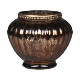 Mocca antik skleněný svícen na čajovou svíčku Goreli - Ø 10*9 cm Chic Antique
