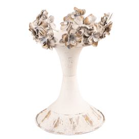 Béžový antik kovový svícen s květy Valérie S - Ø17*21 cm Clayre & Eef