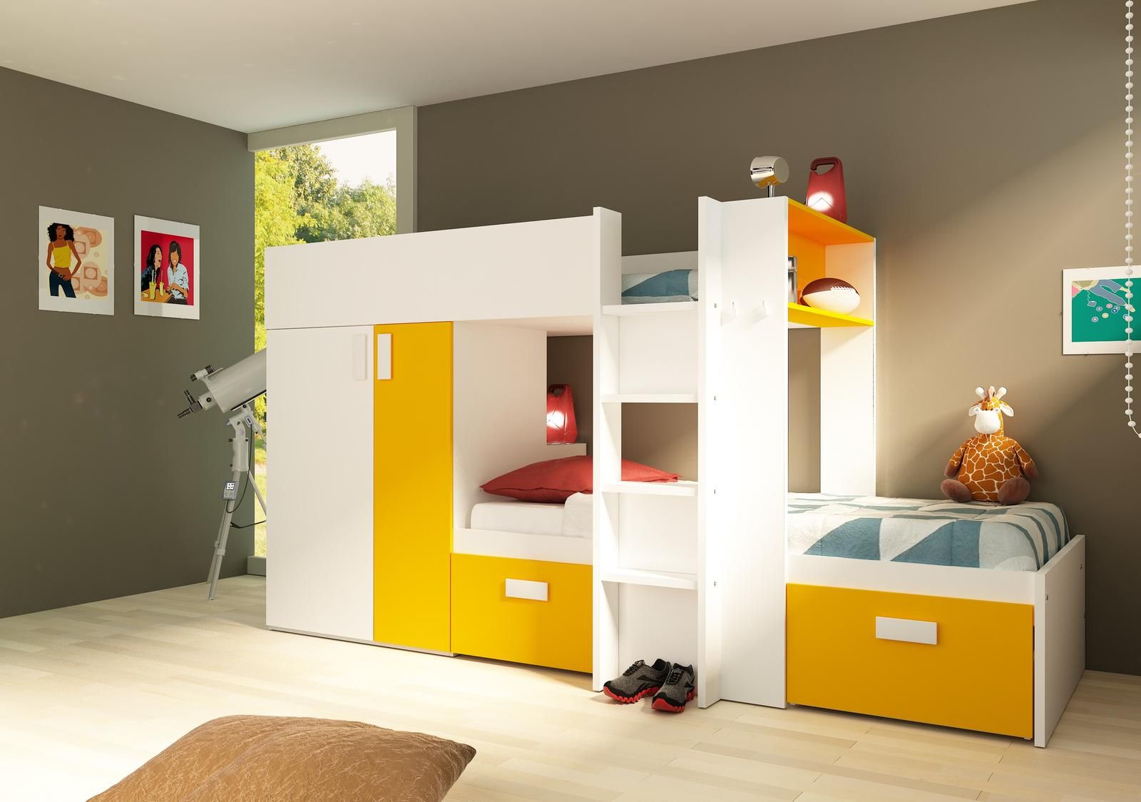 Aldo Dvoupatrová postel pro dvě děti Bo3 yellow - limitovaná edice - Nábytek ALDO