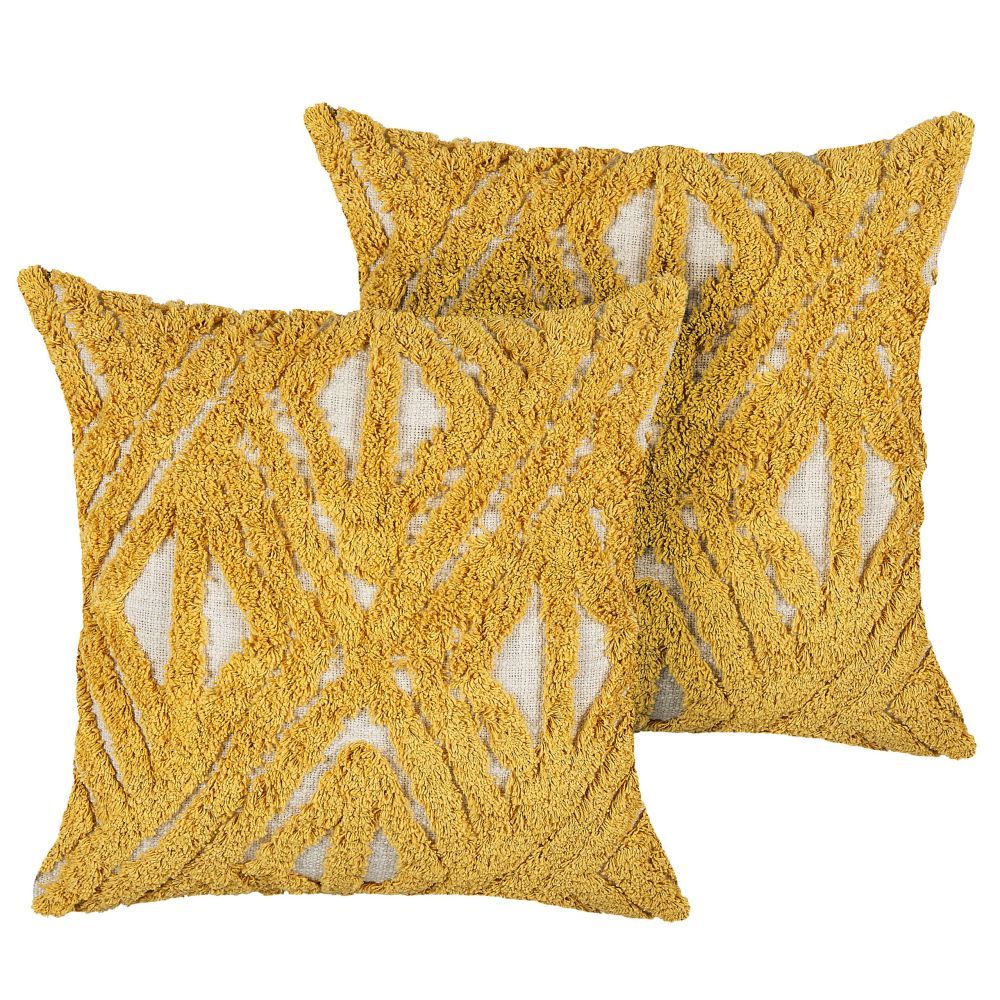 Sada 2 tkaných bavlněných polštářů s geometrickým vzorem 45 x 45 cm žluté ALCEA - Beliani.cz