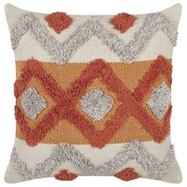 Tkaný bavlněný polštář s geometrickým vzorem 45 x 45 cm oranžový/béžový BREVIFOLIA