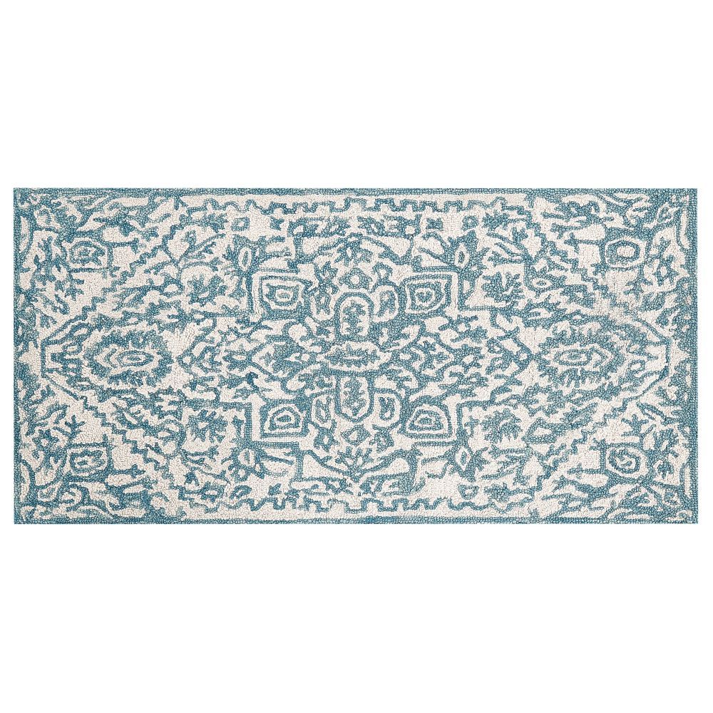 Vlněný koberec 80 x 150 cm bílý/modrý AHMETLI - Beliani.cz