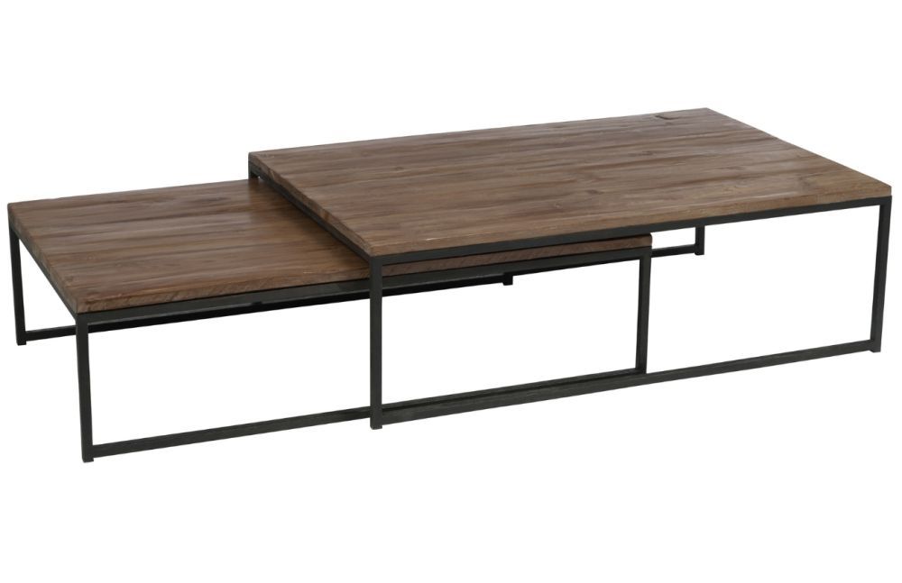 Set dvou hnědých dřevěných konferenčních stolků J-line Conrad 120x120 / 72x80 cm - Designovynabytek.cz