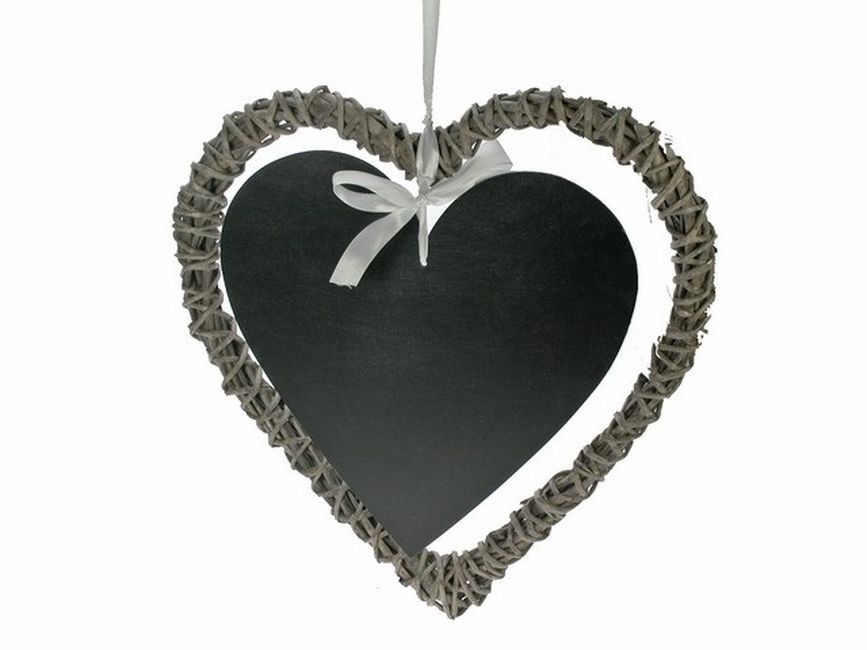 Ratanové závěsné srdce s křídovou tabulkou - 30*3*30 cm Van der Leeden - LaHome - vintage dekorace