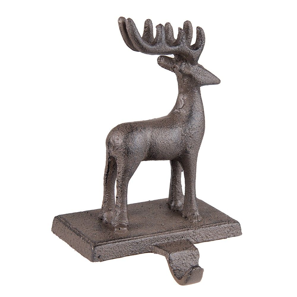 Hnědý litinový háček na punčochu socha jelena - 13*11*21 cm Clayre & Eef - LaHome - vintage dekorace