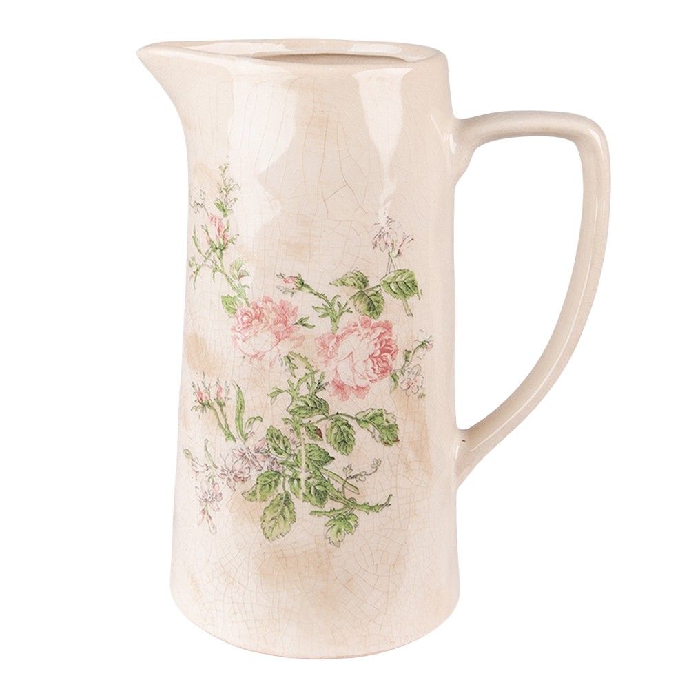 Béžový keramický dekorační džbán s růžemi Rossia L - 21*15*25 cm Clayre & Eef - LaHome - vintage dekorace