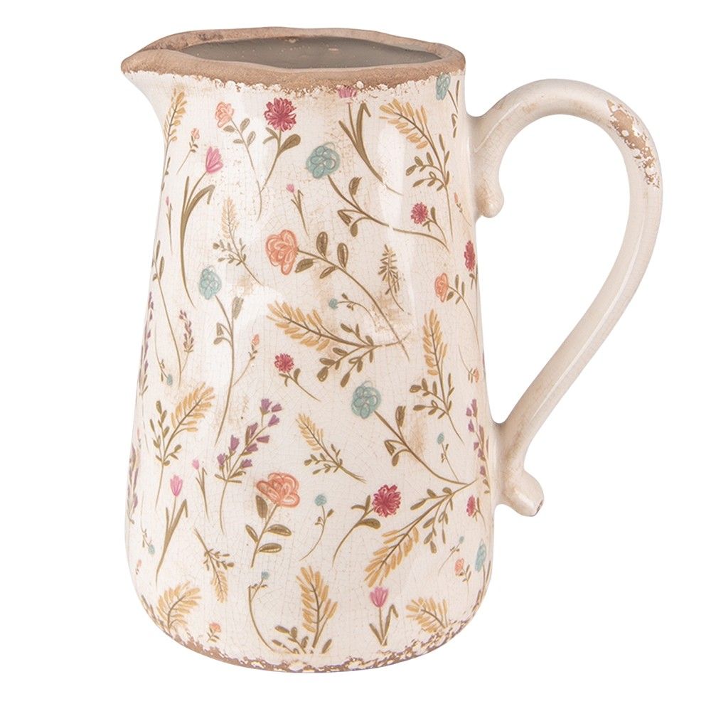 Béžový keramický dekorační džbán s kvítky Floral Cartoon - 21*14*23 cm Clayre & Eef - LaHome - vintage dekorace
