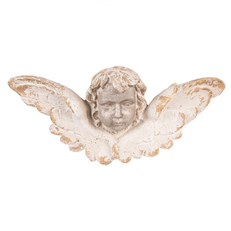 Béžová nástěnná socha hlava anděla s křídly Angel - 56*13*14cm Clayre & Eef - LaHome - vintage dekorace