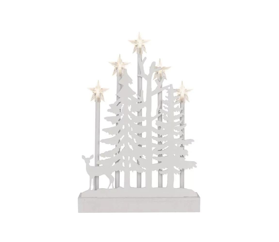  LED dekorace dřevěná – les s hvězdami, 35,5 cm, 2x AA, vnitřní, teplá bílá, časovač -  Svět-svítidel.cz