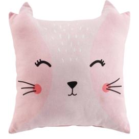 Douceur d\'intérieur Dekorační polštář s motivem kočky, 40 x 40 cm, růžový
