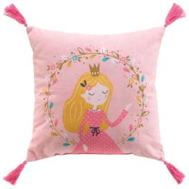 Douceur d\'intérieur Dětský dekorační polštář s třásněmi PRINCEZNA, 40 x 40 cm, růžový
