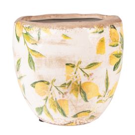 Béžový keramický obal na květináč s citróny Lemonio M - Ø18*17 cm Clayre & Eef