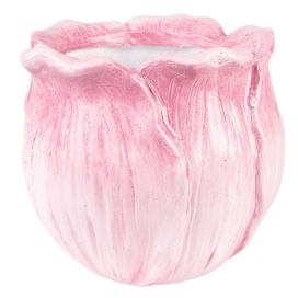 Růžový keramický obal na květináč ve tvaru květu tulipánu - Ø 12*10 cm Clayre & Eef