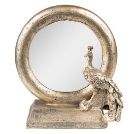 Měděné antik dekorační stolní zrcadlo s pávem - 15*7*16 cm Clayre & Eef
