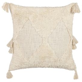 Tkaný bavlněný polštář s geometrickým vzorem a střapci 45 x 45 cm světle béžový AVIUM