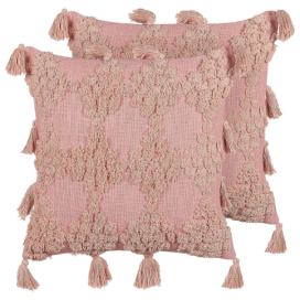 Sada 2 tkaných bavlněných polštářů se střapci 45 x 45 cm růžové TORENIA