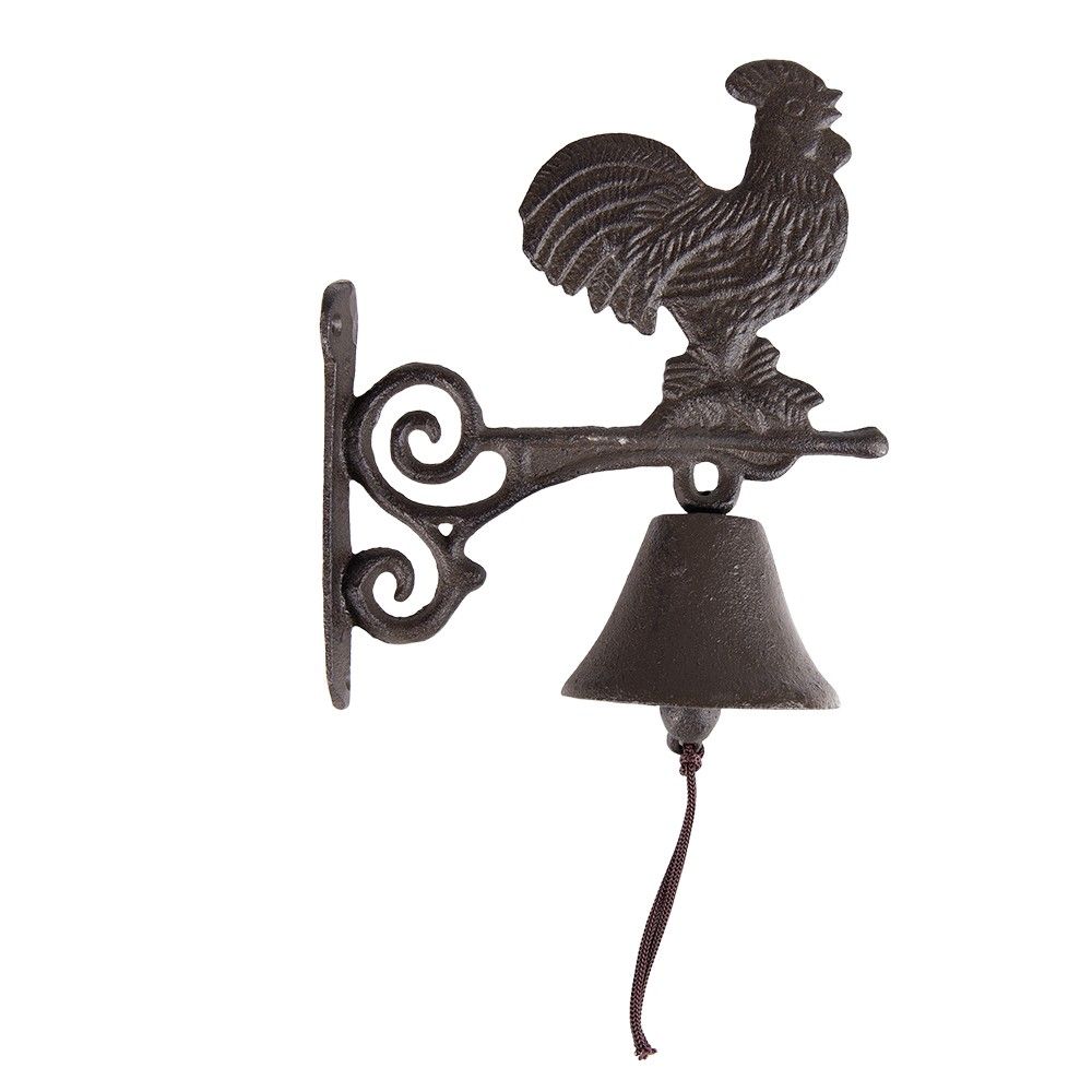 Hnědý litinový zvonek s kohoutem - 10*19*27 cm Clayre & Eef - LaHome - vintage dekorace