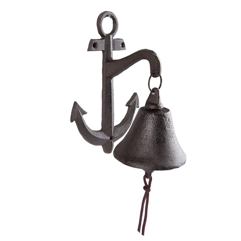 Hnědý litinový zvonek s kotvou - 13*14*22 cm Clayre & Eef - LaHome - vintage dekorace