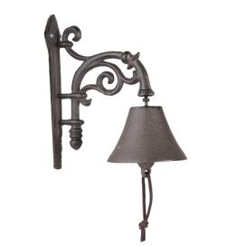 Hnědý litinový zvonek s ornamentem - 10*18*19 cm Clayre & Eef