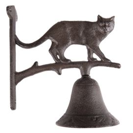 Hnědý litinový zvonek s kočkou - 9*18*24 cm Clayre & Eef