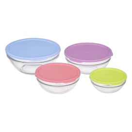 5five Simply Smart Skleněné misky na potraviny, 4 kusy, barevné víčka