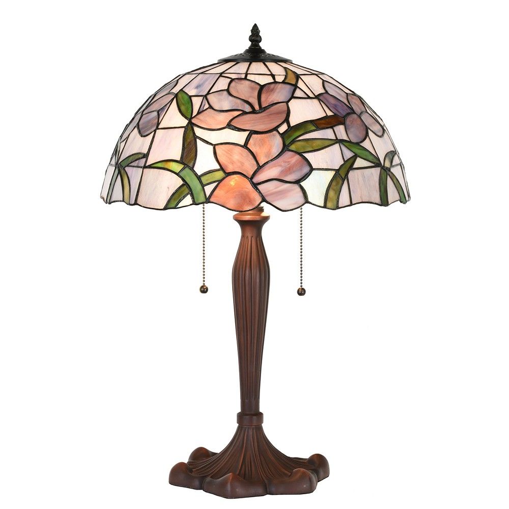 Růžovo-fialová stolní lampa Tiffany s květy Violé - Ø 40*60 cm E27/max 2*60W Clayre & Eef - LaHome - vintage dekorace