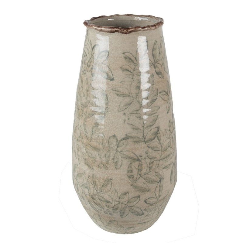 Béžová keramická váza s listy Lovely Leaves M - Ø15*30 cm Clayre & Eef - LaHome - vintage dekorace